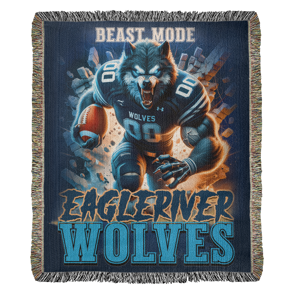 Wrap Yourself in Pride with the Eagle River Wolves Woven Blanket!