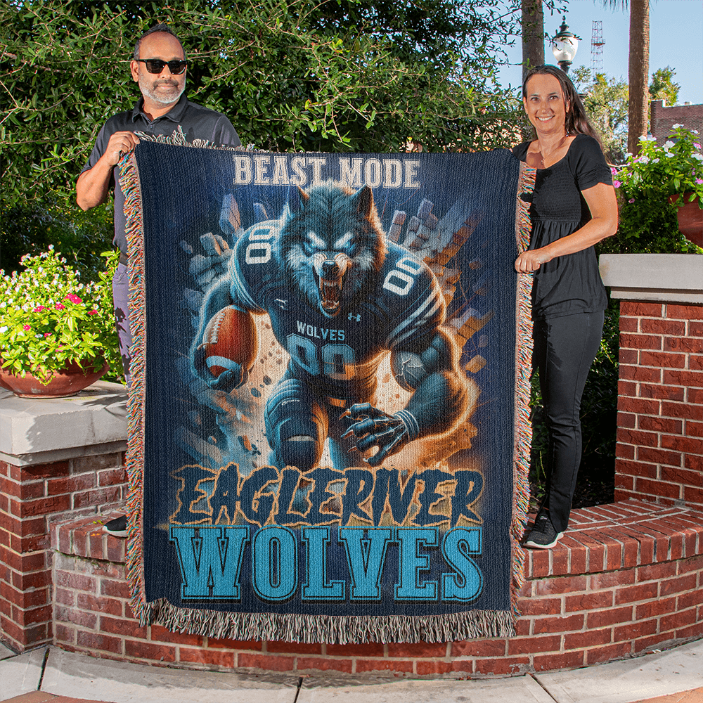 Wrap Yourself in Pride with the Eagle River Wolves Woven Blanket!